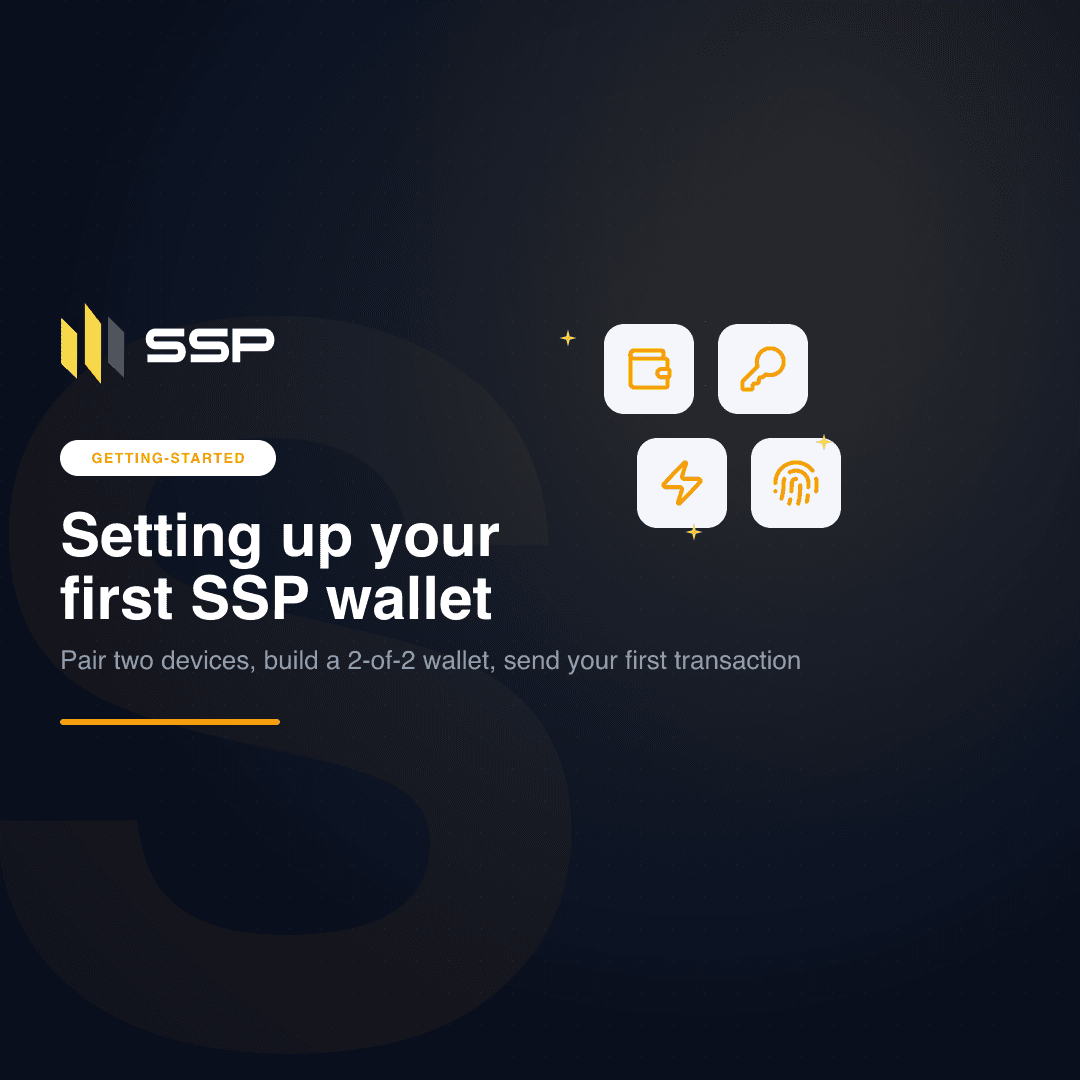 Step-by-step illustration of an SSP wallet being set up on a phone and a browser