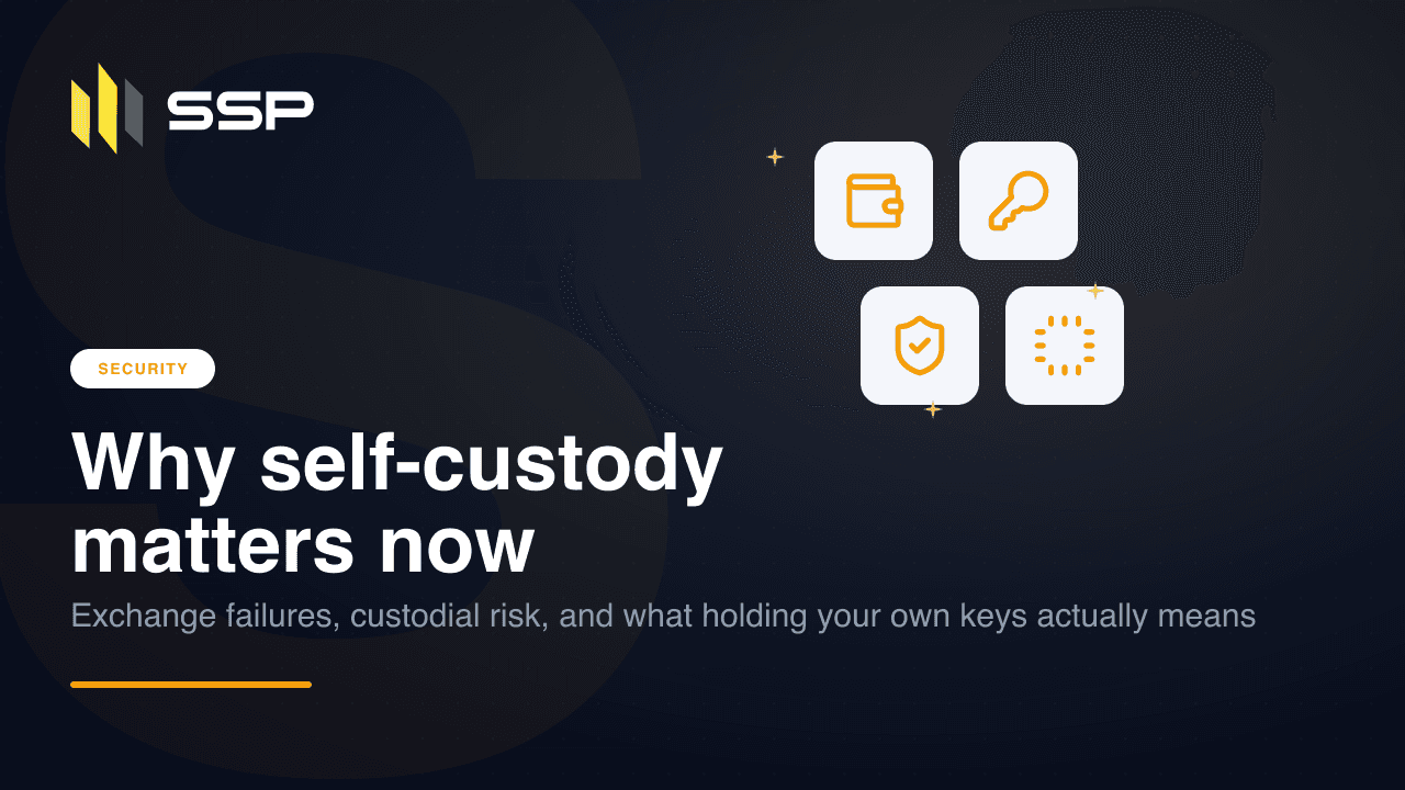 A vault icon shielding a user wallet from an exchange logo, indicating self-custody