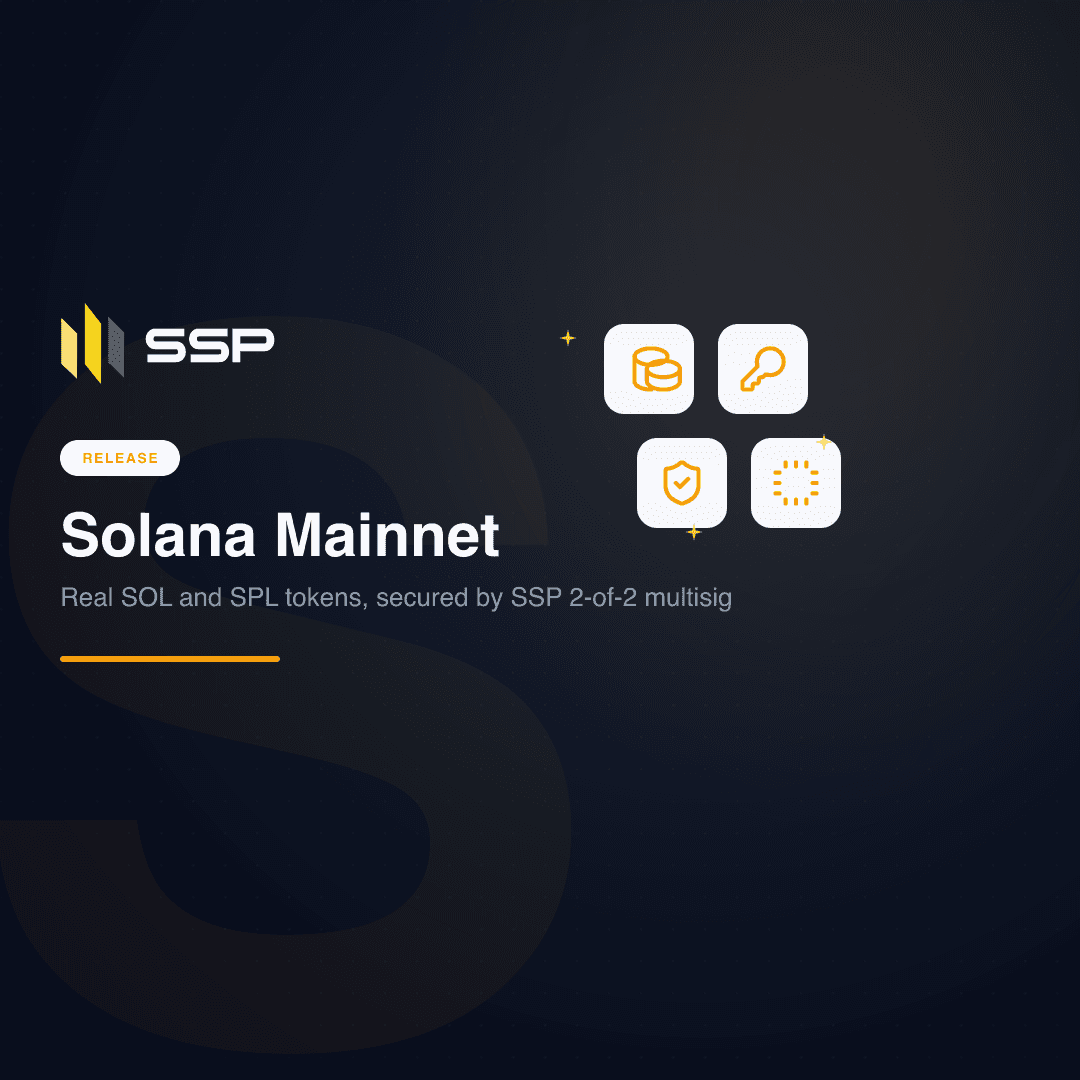 SSP sütun markasını taşıyan kare Solana mainnet sürüm kapağı