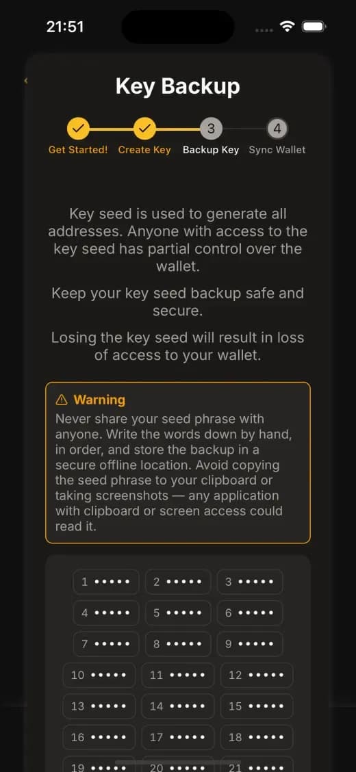 Il passaggio di backup della chiave in SSP Key, in modalità scura