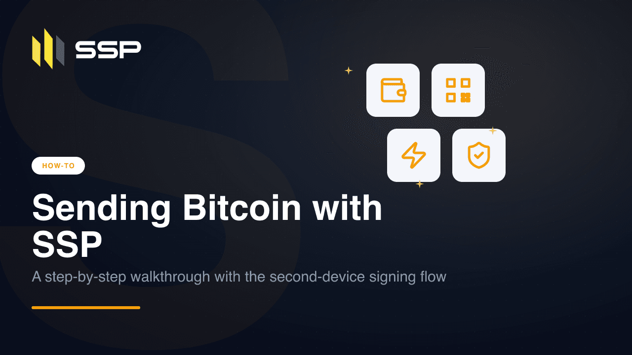 Screenshot of the SSP send-Bitcoin screen with the second signer prompt visible on a phone