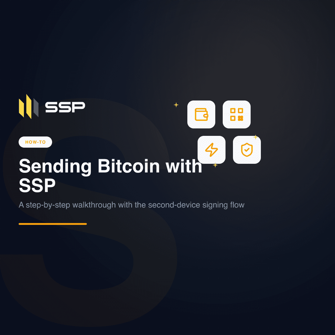 Screenshot of the SSP send-Bitcoin screen with the second signer prompt visible on a phone