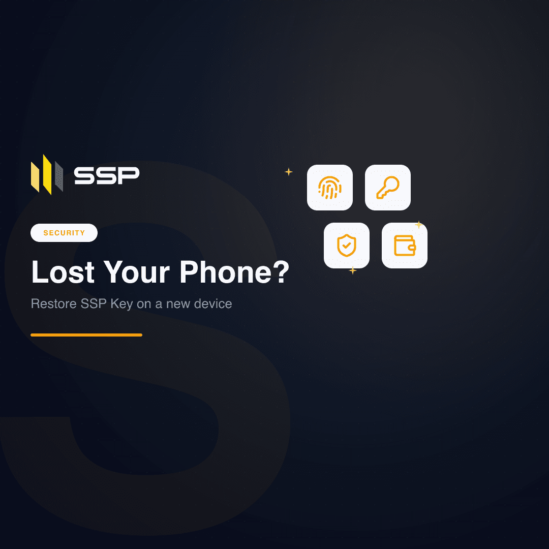 Telefon kaybından sonra cüzdan kurtarma için SSP Academy kapağı; parmak izi, anahtar, kalkan ve cüzdan simgeleri