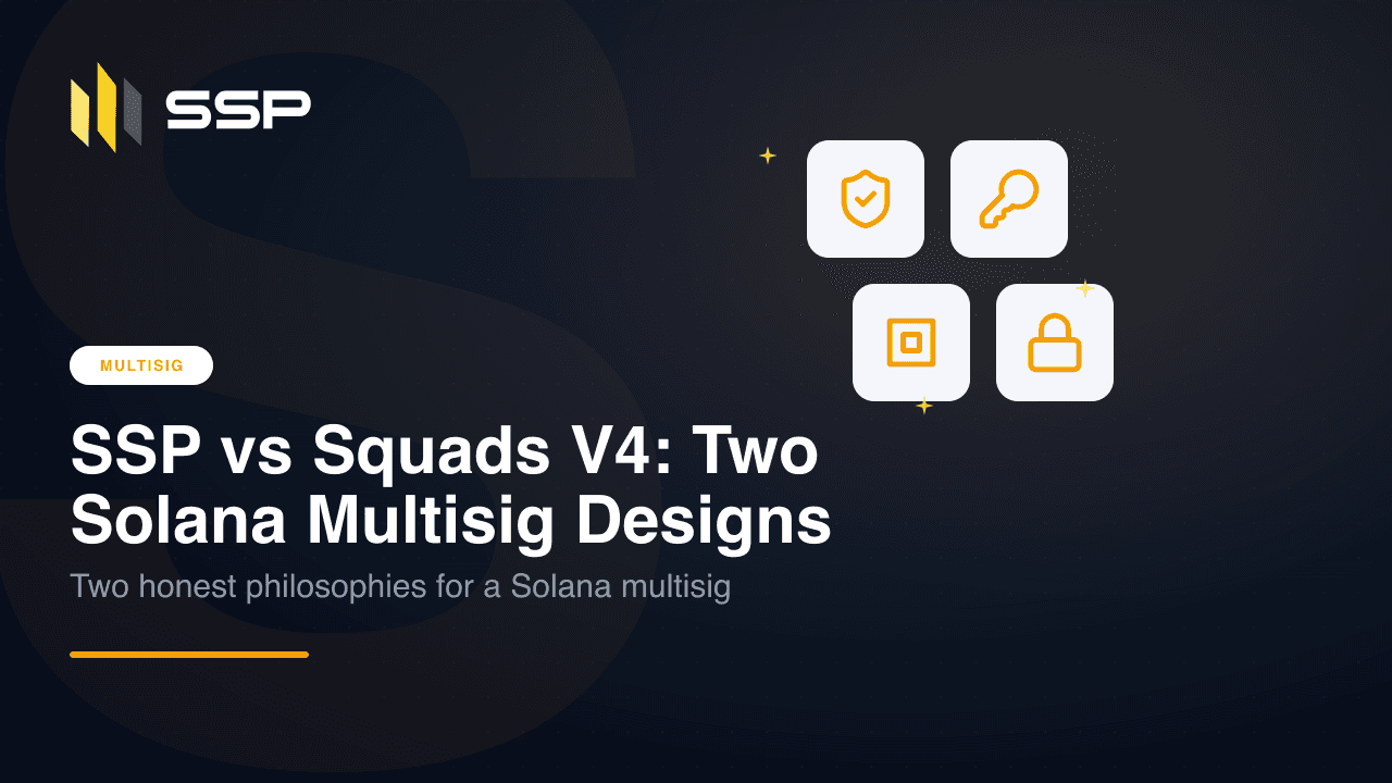 Side-by-side comparison of the SSP and Squads V4 Solana multisig designs
