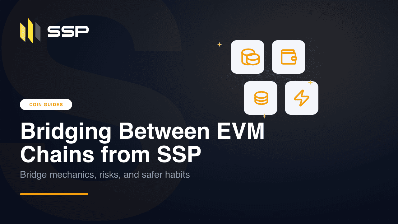 Two EVM chains linked by a bridge, with an SSP 2-of-2 multisig co-signing the transfer