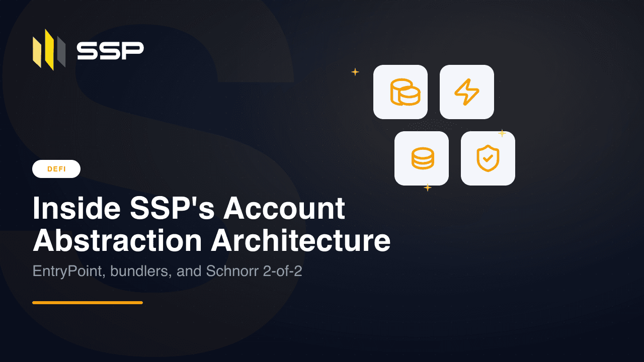 Schéma de l'abstraction de comptes de SSP : la clé 1 de l'extension et la clé 2 du mobile se combinent en une signature Schnorr envoyée par un bundler à l'EntryPoint