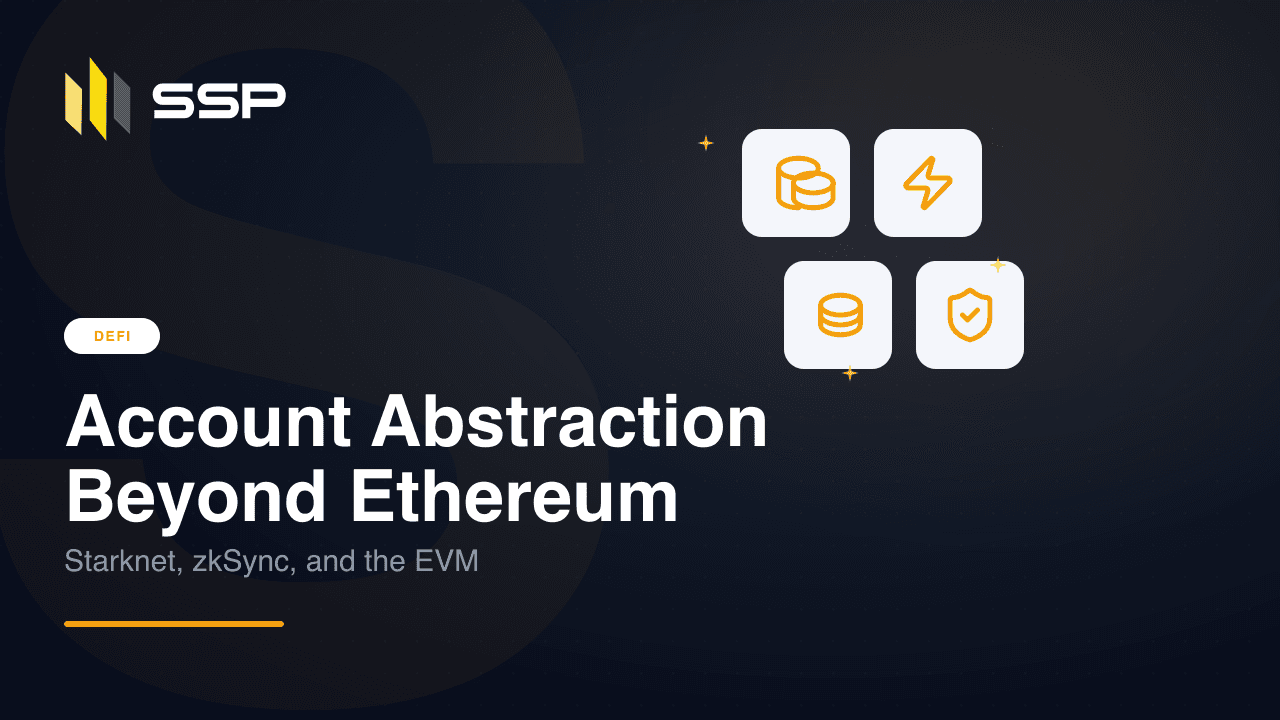 Copertina di L'account abstraction oltre Ethereum con il badge DEFI e una griglia di icone su sfondo blu notte