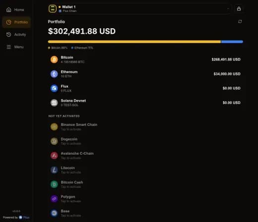 Das Side Panel von SSP Wallet mit Portfolio im dunklen Modus