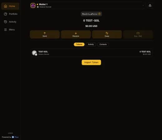 La schermata della catena Solana nel pannello laterale di SSP Wallet, in modalità scura