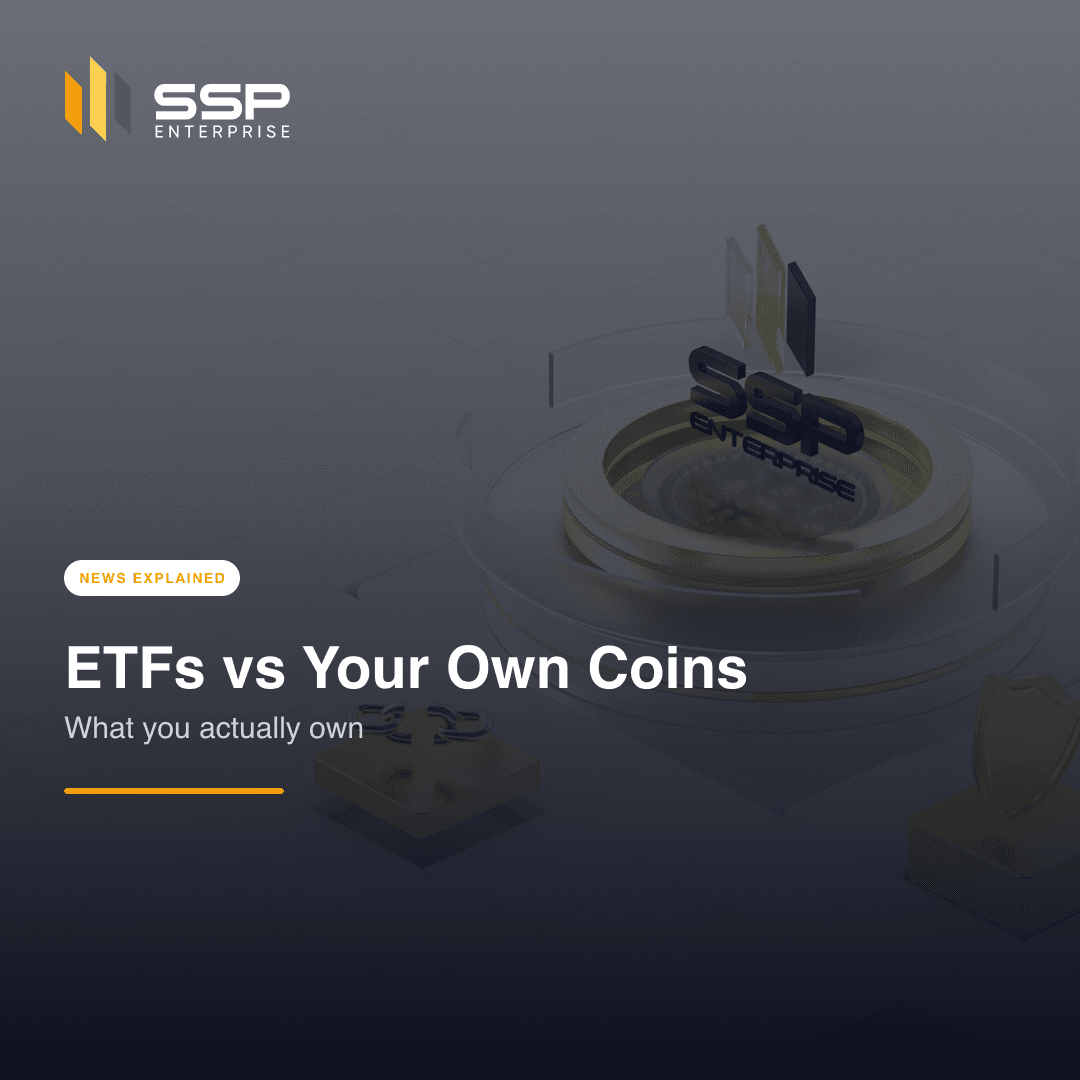 Portada cuadrada de SSP Academy: ETF de criptomonedas frente a tener las monedas
